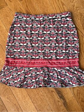 2000’s Y2K Max Studio pink, Black & White Patterned Ruffle-Hem A-Line Mini Skirt